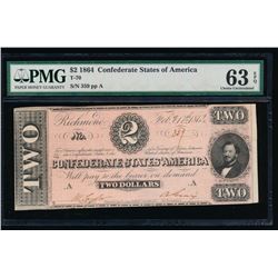 1864 $2 Confederate States of America Note PMG 63EPQ
