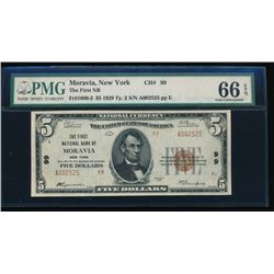 1929 $5 Noravia National Bank Note PMG 66EPQ