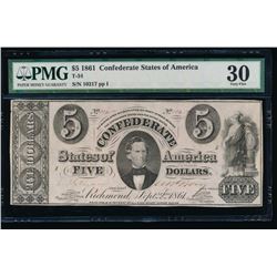 1861 $5 Confederate States of America Note PMG 30