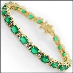 Plated 18KT Yellow Gold 13.29ctw Green Agate and Diamond Bracelet