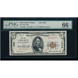 1929 $5 Galveston National Bank Note PMG 66EPQ