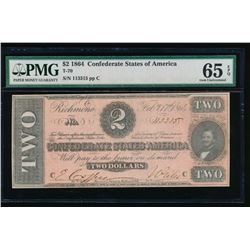 1864 $2 Confederate States of America Note PMG 65EPQ