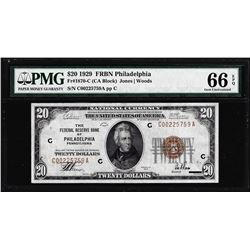 1929 $20 Federal Reserve Bank Note Philadelphia Fr.1870-C PMG Gem Uncirculated 66EPQ