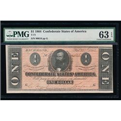 1864 $1 Confederate States of America Note PMG 63EPQ