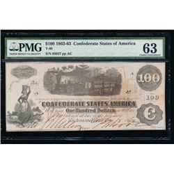 1862-63 $100 Confederate States of America Note PMG 63