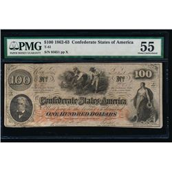 1862-63 $100 Confederate States of America Note PMG 55