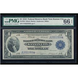 1918 $1 Kansas City Federal Reserve Bank Note PMG 66EPQ