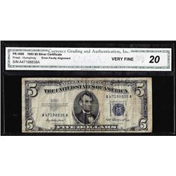 1953 $5 Silver Certificate Note CGA Very Fine 20