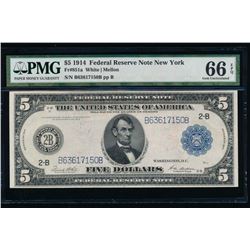 1914 $5 New York Federal Reserve Note PMG 66EPQ