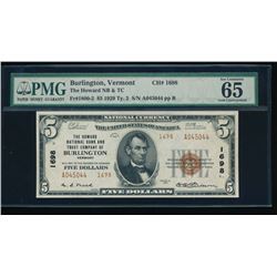 1929 $5 Burlington National Bank Note PMG 65EPQ