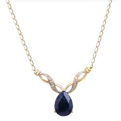 Plated 18KT Yellow Gold 4.18ct Black Sapphire and Diamond Pendant with Chain