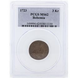 1723 Bohemia 3 Kreuzer Coin PCGS MS62