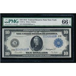 1914 $10 New York Federal Reserve Note PMG 66EPQ