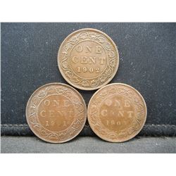(3) CANADIAN CENTS (1901,1902 & 1903),