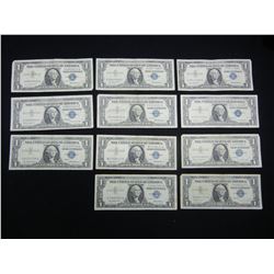 (11)1957 One Dollar Silver Certificates, (7) 57, (1) 57 A, (2) 57 B