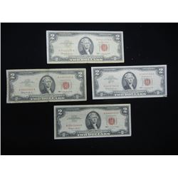 (4) 1963 Two Dollar Red Seal United States Notes