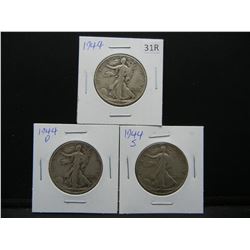 1944 P, D & S Walking Liberty Half Dollars