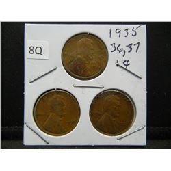 1935, 36, 37 Lincoln Wheat Cents
