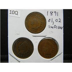 1891, 1901, 1902, Indian Head Cents