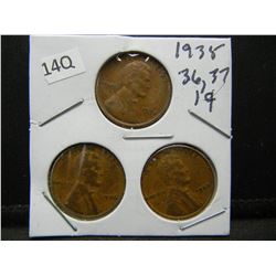 1935, 36, 37 Lincoln Wheat Cents