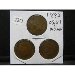 1882, 1905, 07 Indian Head Cents