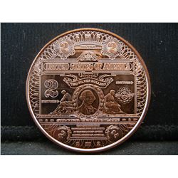 Copper Round .999 Two Dollar Bill