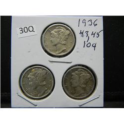 1936, 43, 45 Mercury Dimes
