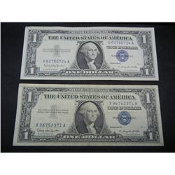 (2) 1957 B Blue Seal One Dollar Silver Certificates