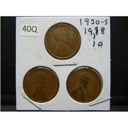 1918, 1919, 1920 S Lincoln Wheat Cents