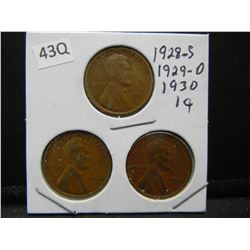 1928 S, 29 D, 30 Lincoln Wheat Cents