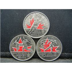 (3) Collectible Colorized 2009 Quarters from Canada Men's & Women's Hockey & Cindy Klassen