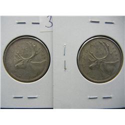 1965 & 1966 Canadian Silver Quarter "Elizabeth II Dei Gratia Regina" 2nd Portrait .800 Silver