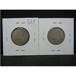 1963 & 1964 Canadian Silver Quarter "Elizabeth II Dei Gratia Regina" 1st Portrait .800 Silver