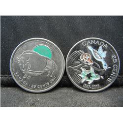 2011 Quarter from Canada "Wildlife Preservation Colored Bison" & 1867-2017 Quarter from Canada "Hope