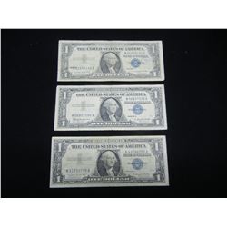 3 1957 One Dollar  Silver Certificates