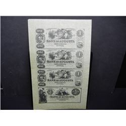 1861 Bank of Augusta Un-Cut Sheet of $1 & $2 Notes