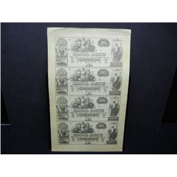 1800's Canal Bank Un-Cut Sheet of $20 Notes