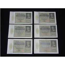1922 German 10,000 Reichbanknote - A thru F - Lot of 6