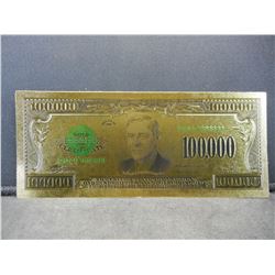 Series 1928 $100,000  Gold Certificate 24K Gold Foil Note (Not Legal Tender)