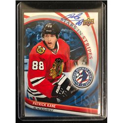 PATRICK KANE SIGNED UPPER DECK STARS IN STRIPES HOCKEY CARD