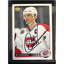 GUY CARBONNEAU SIGNED 1992-93 UPPER DECK HOCKEY CARD