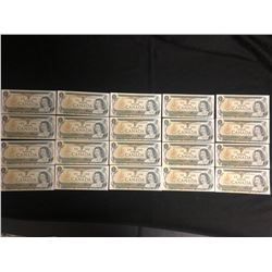 1973 $1 UNCIRCULATED SEQUENTIAL CANADIAN BANK NOTES