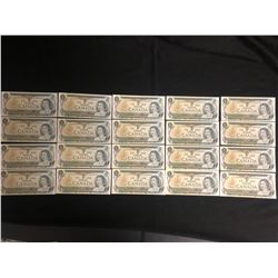 1973 $1 UNCIRCULATED SEQUENTIAL CANADIAN BANK NOTES