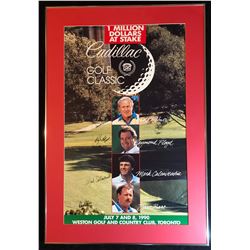 CADILLAC GOLF CLASSIC POSTER SIGNED ARNOLD PALMER, DAVE BARR, RAYMOND FLOYD, MARK CALCAVECCHIA