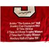 Image 3 : BOBBY HULL SIGNED BLACK HAWKS STATS JERSEY INSCRIBED "THE GOLDEN JET" (JSA COA)