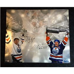 DUAL SIGNED WAYNE GRETZKY AND MARK MESSIER 16X24 PHOTO W/ STEINER COA