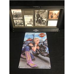 COLLECTIBLE HARLEY DAVIDSON LOT (FRAMED DISPLAY/ TIN SIGN)