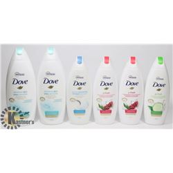 LOT OF NEW ASSORTED SCENTED DOVE BODYWASH.