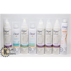 LOT OF NEW DOVE DRY SHAMPOO AND CONDITIONER.