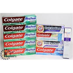 LOT OF ASSORTED TOOTHPASTE.